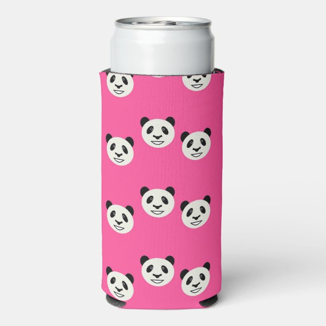 Panda bear faces on pink seltzer can cooler (Seltzer Back)