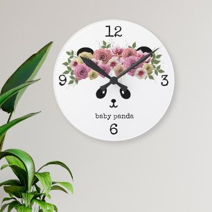 Panda Bear Girl Floral Crown Personalized Large Clock