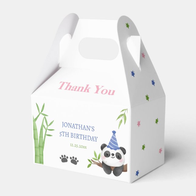 Panda Bear Green Bamboo Kids Birthday  Favor Box (Front Side)