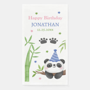 Panda Bear Green Bamboo Kids Birthday  Napkin