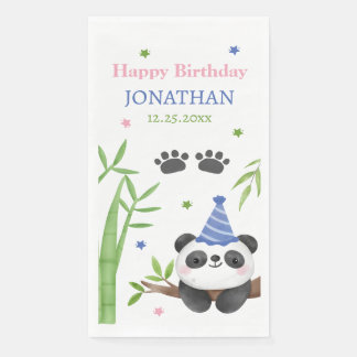 Panda Bear Green Bamboo Kids Birthday  Napkin