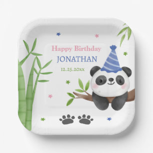 Panda Bear Green Bamboo Kids Birthday Paper Plate