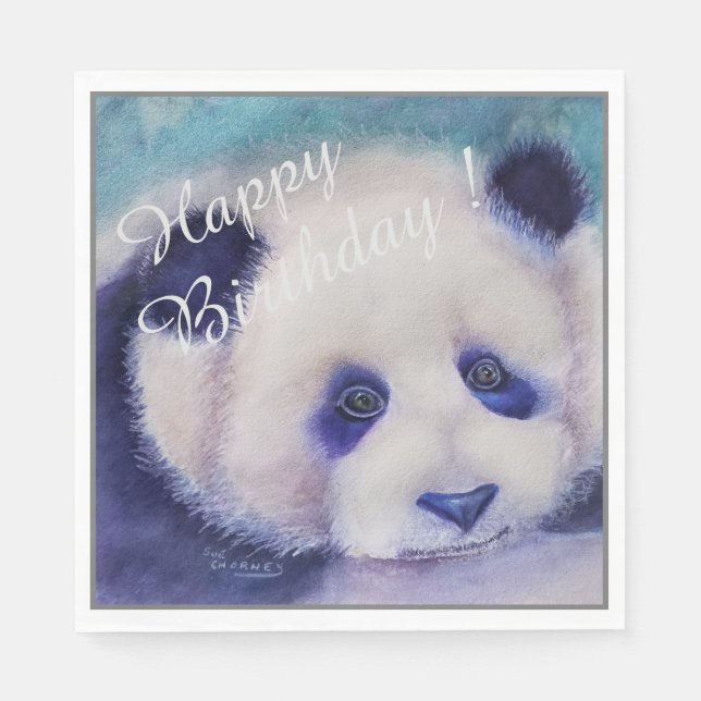 Panda Bear Happy Birthday Party Celebration Napkin (Front)