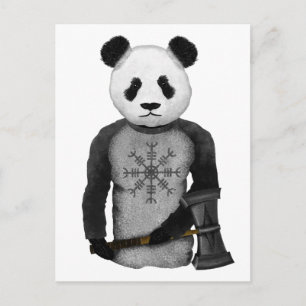 Panda Bear Holding Thor's Viking Hammer Postcard