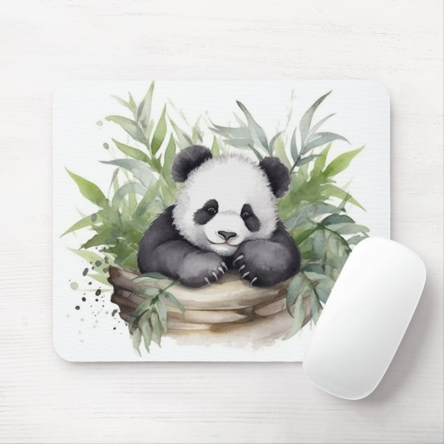 Panda Bear In Bamboo Basket Mouse Pad (With Mouse)