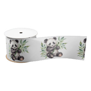 Panda Bear In Bamboo Leaves Satin Ribbon