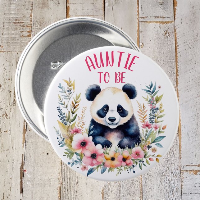 Panda Bear in Flowers Baby Shower Aunt to be 3 Inch Round Button (Creator Uploaded)