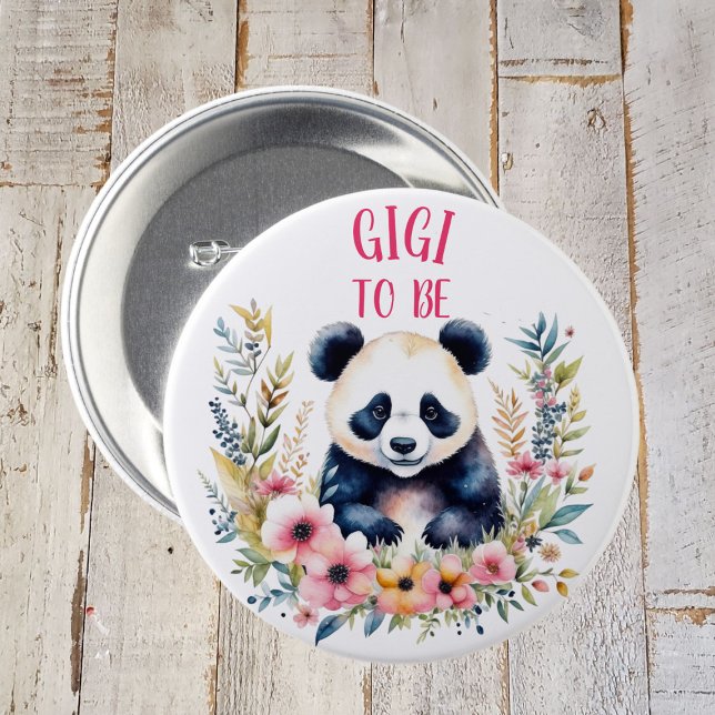 Panda Bear in Flowers Baby Shower Gigi to be 3 Inch Round Button (Creator Uploaded)