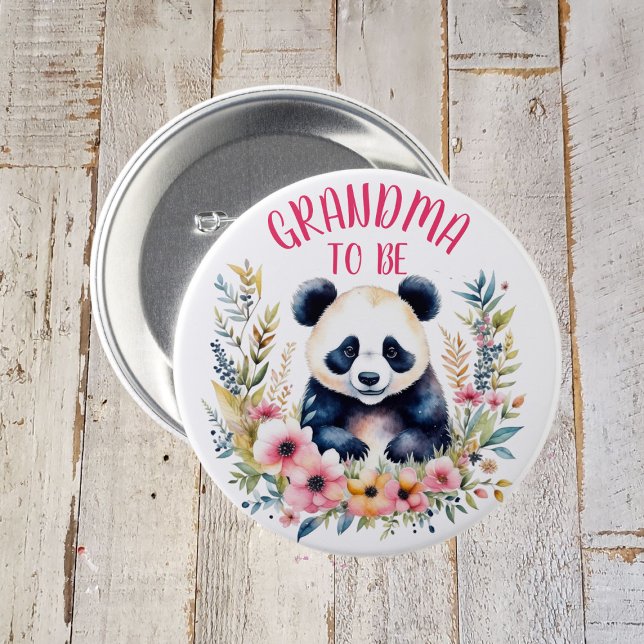 Panda Bear in Flowers Baby Shower Grandma to be 3 Inch Round Button (Creator Uploaded)