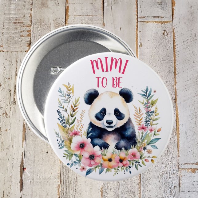 Panda Bear in Flowers Baby Shower Mimi to be 3 Inch Round Button (Creator Uploaded)