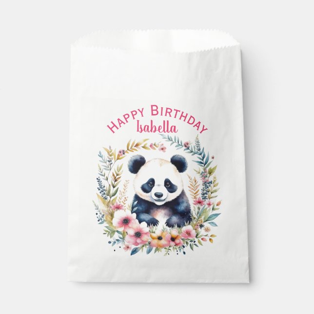 Panda Bear in Flowers Girl's Birthday Personalized Favour Bag (Front)