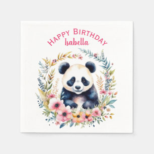 Panda Bear in Flowers Girl's Birthday Personalized Napkin