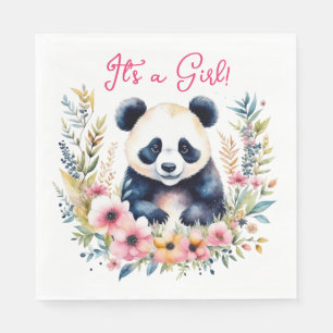 Panda Bear in Flowers Girl's It's a Girl Napkin
