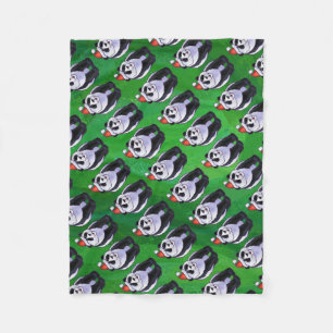 Panda Bear in Santa Hat on Green Fleece Blanket