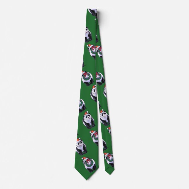 Panda Bear in Santa Hat on Green Tie (Front)
