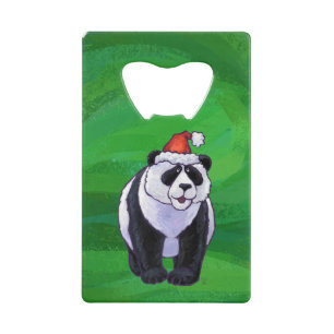 Panda Bear in Santa Hat on Green Wallet Bottle Opener