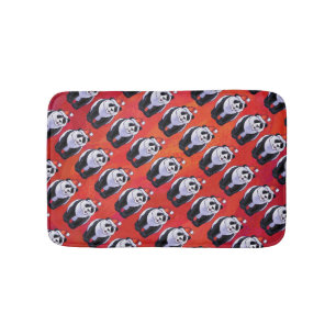 Panda Bear in Santa Hat On Red Bath Mat