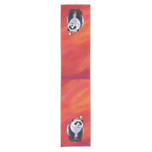 Panda Bear in Santa Hat On Red Short Table Runner