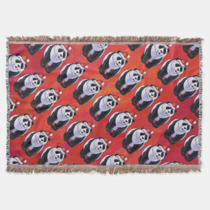 Panda Bear in Santa Hat On Red Throw Blanket