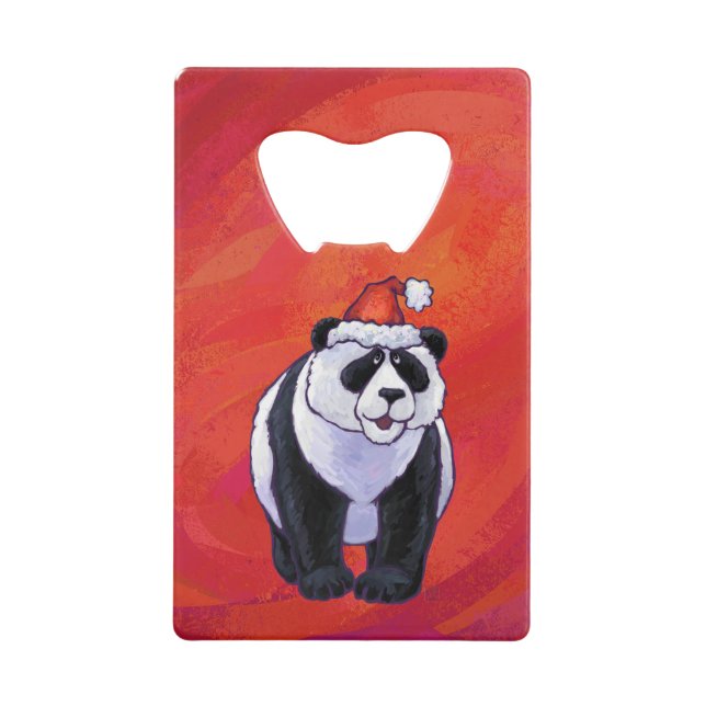 Panda Bear in Santa Hat On Red Wallet Bottle Opener (Front)