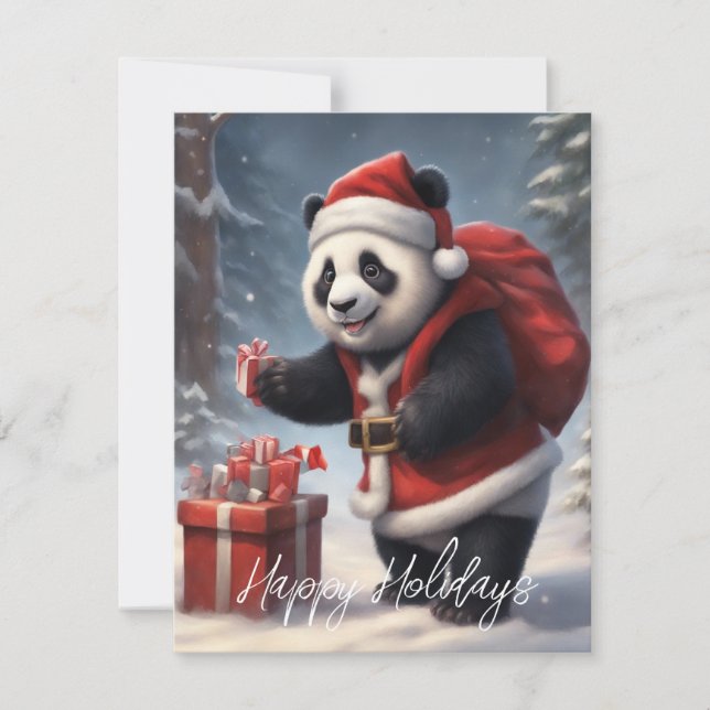  Panda Bear in Santa Suit Holiday Card (Front)