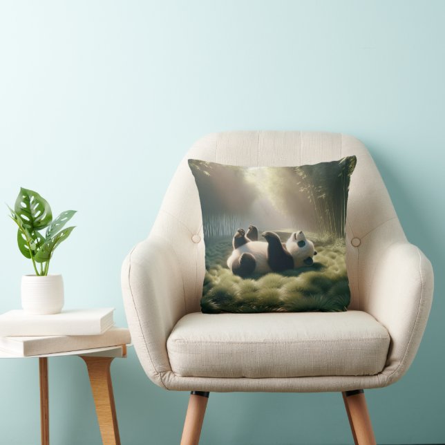 Panda Bear In Sunshine Throw Pillow (Chair)