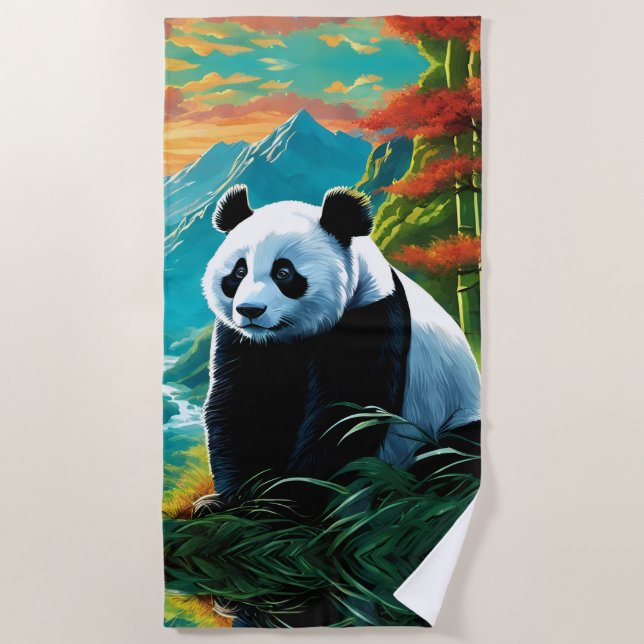 Panda Bear in the clouds Beach Towel (Front)