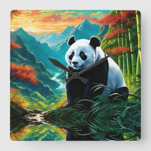 Panda Bear in the clouds Square Wall Clock
