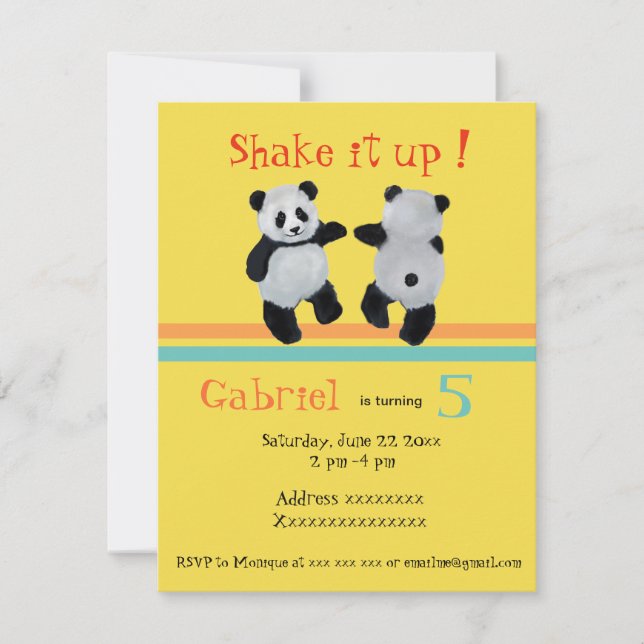Panda Bear, invitation à la fête de danse d'annive (Devant)