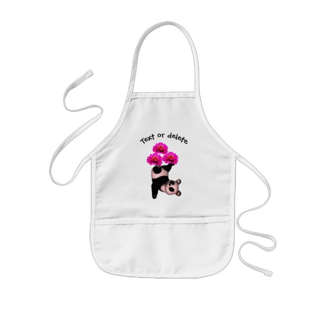 Panda Bear Juggling Flowers Personalized Kids Apron (Front)
