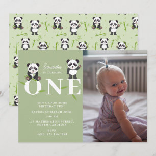 Panda Bear Kawaii Kids First One Birthday Photo Invitation