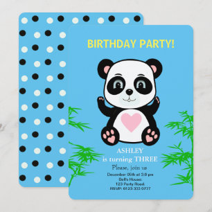 Panda Bear Kids Birthday Invitation