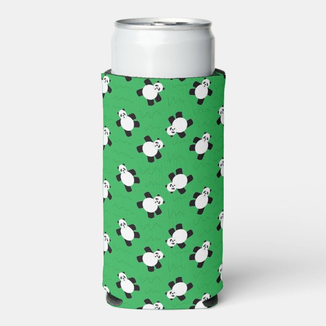 Panda bear laying on grass seltzer can cooler (Seltzer Front)