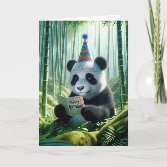 Panda Bear Lecture d'une carte d'anniversaire (Devant)
