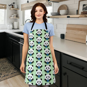 Panda Bear Lotus Flower Blue Apron