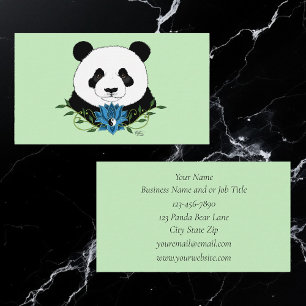 Panda Bear Lotus Flower Blue Business Card