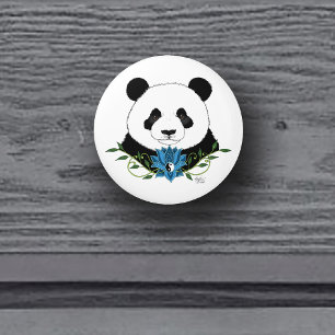 Panda Bear Lotus Flower Blue Ceramic Knob
