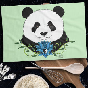 Panda Bear Lotus Flower Blue Kitchen Towel