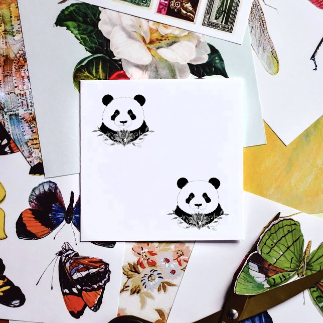 Panda Bear Lotus Flower Blue Rubber Stamp (Creator Uploaded)