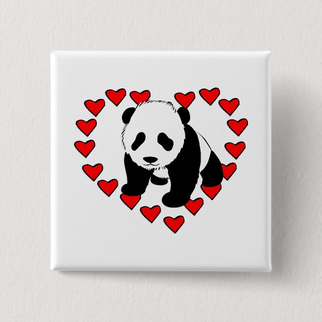 Panda Bear Love 2 Inch Square Button (Front)