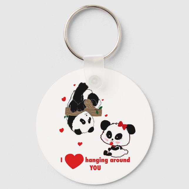 Panda Bear Love Couple - Man to Woman Gift Idea Keychain (Front)