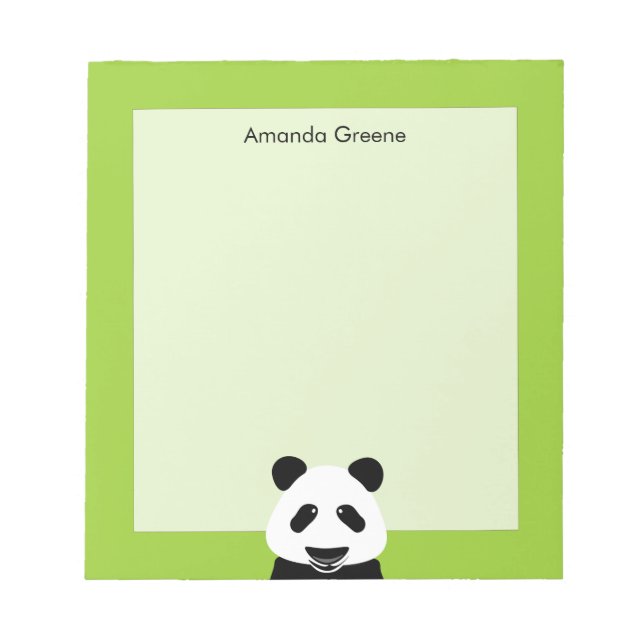 Panda Bear Modern Green Personalized Notepad (Front)