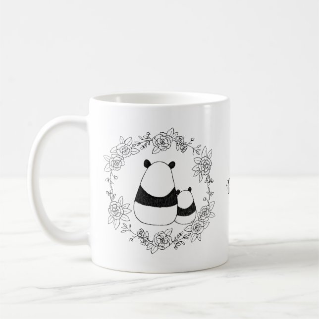 Panda bear mom and baby personalized with name coffee mug (Left)