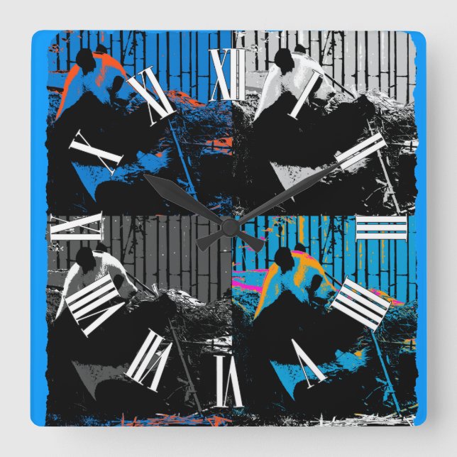 Panda Bear Multi-panel Modern Art Design Square Wall Clock (Front)