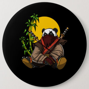 Panda Bear Ninja Samurai Warrior Animal 6 Inch Round Button