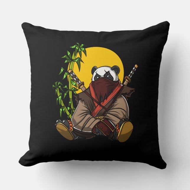 Panda Bear Ninja Samurai Warrior Animal Throw Pillow (Front)