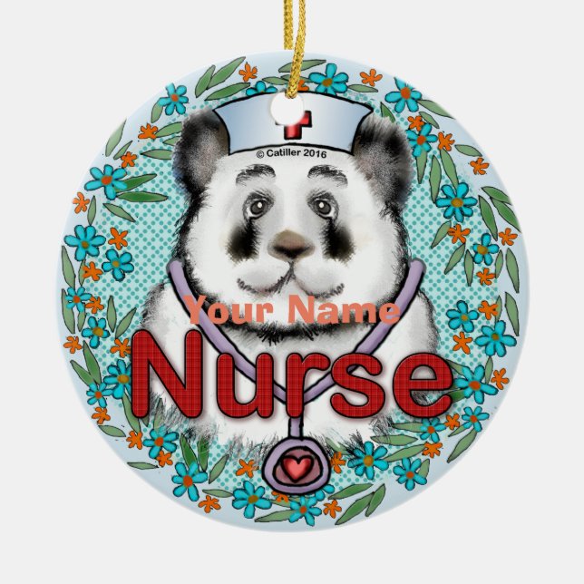 Panda bear nurse  ceramic ornament