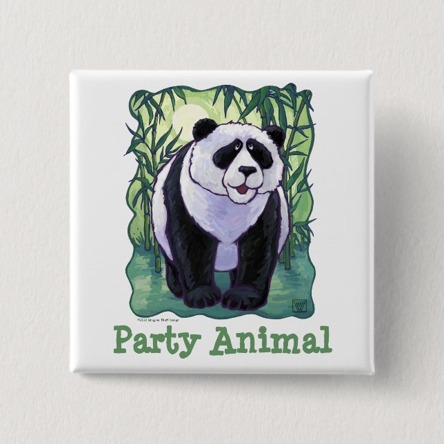 Panda Bear Party Centre 2 Inch Square Button (Front)