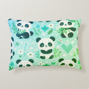 Panda Bear Pattern Green Print Accent Pillow