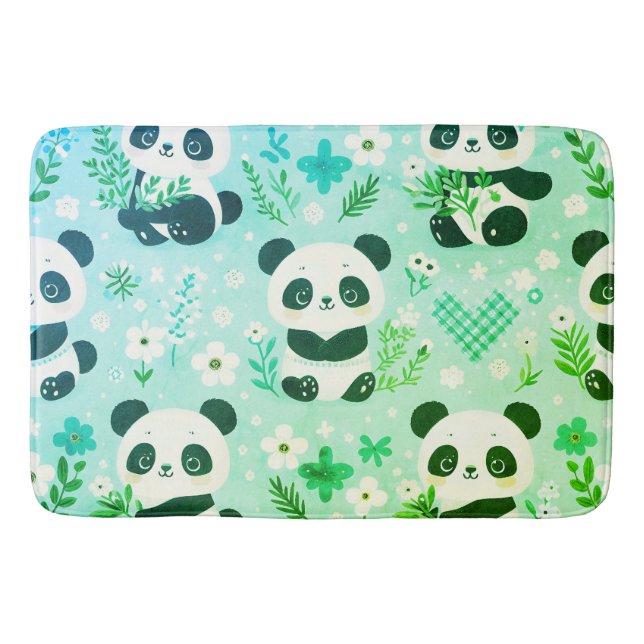 Panda Bear Pattern Green Print Bath Mat (Front)